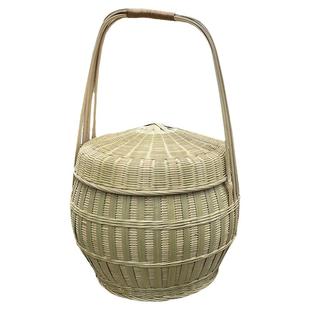 竹编大号提篮双层提篮带盖野餐提篮大容量拜山篮家用精编水果菜篮