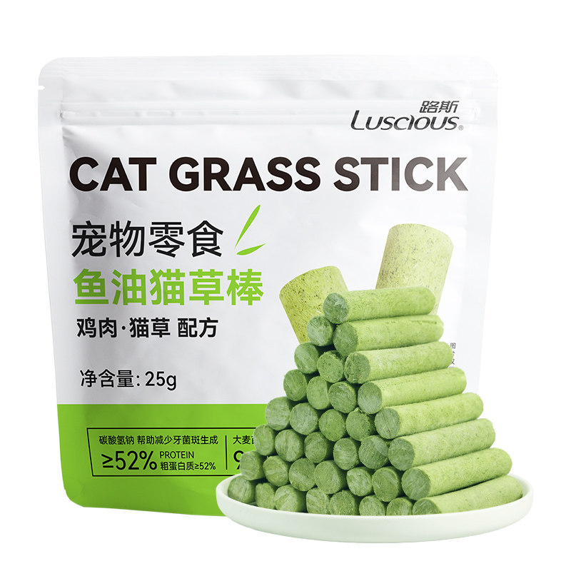 路斯鱼油冻干猫草棒桶装鸡肉