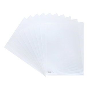 得力L型透明文件套单片文件夹10/20/100个装单页文件A4单页资料夹单片试卷夹层学生透明磨砂a4插页袋文件袋