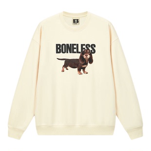 BONELESS长毛腊肠小狗基础圆领卫衣秋季新款宽松休闲套头情侣上衣