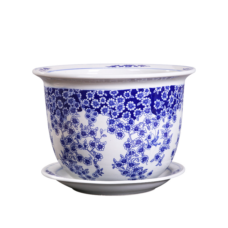 景德镇陶瓷青花瓷花盆铁树盆特大号特价清仓阳台绿萝盆栽圆形家用