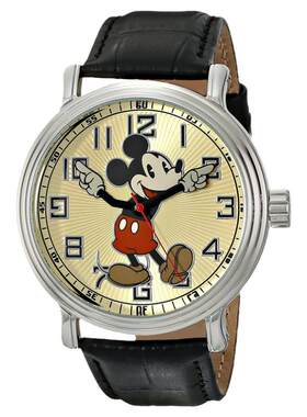 代购正品Disney迪士尼手表米奇米老鼠皮带复古石英男女款情侣腕表