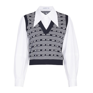 婉甸2025黑白字母毛织拼接套头衫百搭风针织衫1241W23SX3