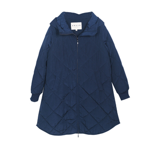 ZOLLE菱格纹棉服女中长款连帽收腰显瘦轻盈棉袄外套