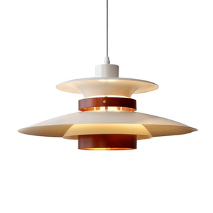 西早 北欧极简日式白色PH5餐厅吊灯 胡桃木色餐厅卧室书房吧台灯