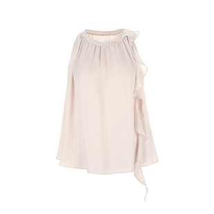 wana try樱花粉木耳边飘带无袖背心2025夏季新品气质温婉上衣