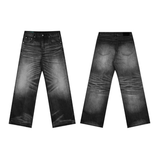 ALLFIT高端线15.4oz北江“雾痕” 直筒 进口染料立体猫须黑牛仔裤