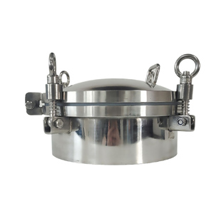 304不锈钢压力人孔食品卫生级吊环手轮316L圆型快开式观察人孔盖