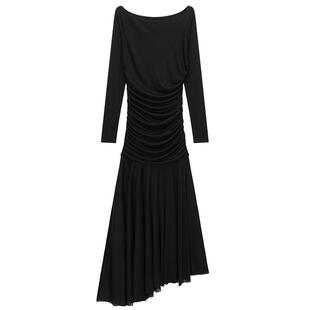 奚梦瑶同款OCHIRLY欧时力天丝微透褶针织连衣裙2025冬