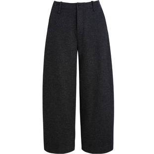 QS秸熙2025冬季新款百搭纯色薄呢弯刀裤显瘦廓型直筒九分休闲裤子