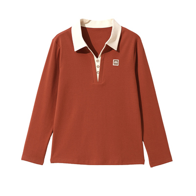 妈妈洋气上衣翻领纯棉长袖t恤