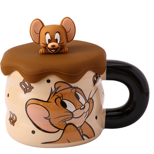 猫和老鼠马克杯情侣一对家用带盖勺陶瓷杯子女生办公室喝水咖啡杯