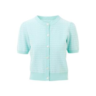 LIME莱茵针织开衫水绿色秋季新款圆领小香风短上衣法式优雅