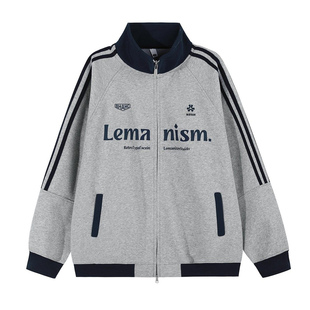 lemanism棒球服红色外套男立领春秋情侣款美式运动夹克女卫衣外套