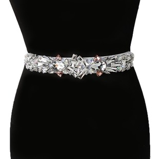 镶钻水晶腰带女细配裙子百搭连衣裙装饰腰封白色松紧弹力毛衣配饰