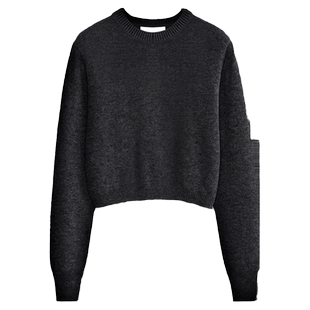 韩版针织衫厚外穿高腰毛衣女秋冬2025新纯黑色打底衫短款露脐上衣