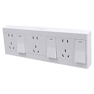 锦迈明装开关插座三开十孔5孔单/双控厨房一键断电通用面板带线盒