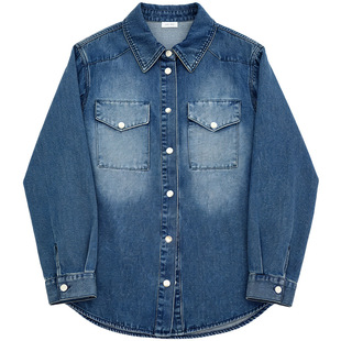 巨好看2026年春夏新款韩系水洗牛仔长袖衬衫休闲气质宽松翻领外套