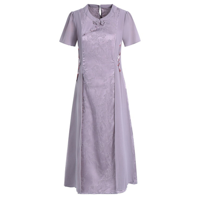 妈妈夏装雪纺旗袍连衣裙子