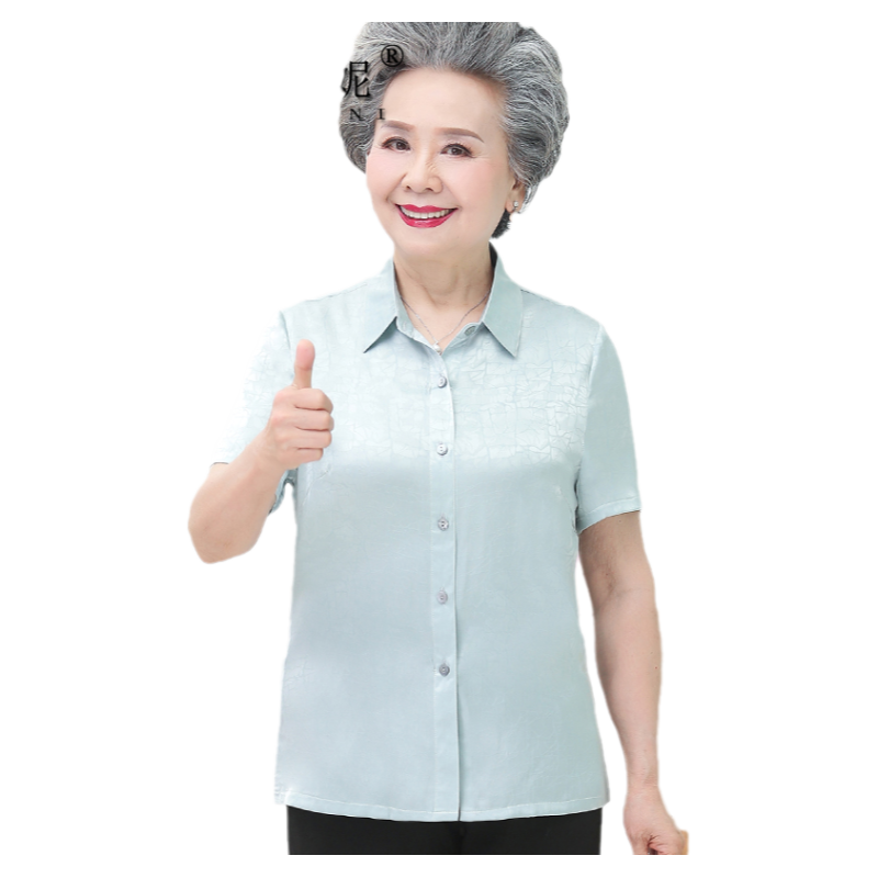 老年人夏装女短袖衬衫老太太套装
