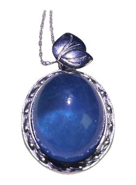 高贵时尚冰透净体魔鬼蓝海蓝宝纯银镶吊坠项链主石约22-18-11mm