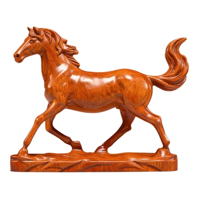 花梨木雕刻马摆件中式纳福