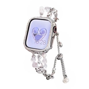 珍珠和水晶金属表链适用于苹果applewatchs978代6543SE静静的表带