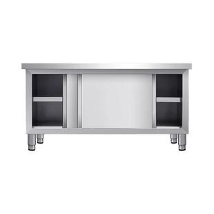 304不锈钢拉门工作台厨房打荷台切菜碗碟柜家商用加厚焊接操作台