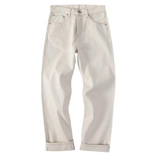 窄幅MMC胚布棉壳白牛米黄直筒裤 阿美咔叽复古洗水赤耳丹宁牛仔裤