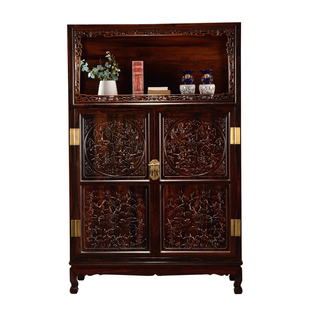 金鼎红木【王款:雕花万历柜】刀状黑黄檀亮格柜雕花储物中式书柜