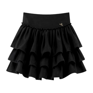 VIVICATHY2026春季美拉德甜酷麂皮半身裙女高腰蓬蓬蛋糕短裙伞裙