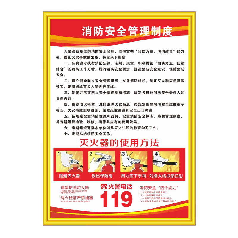 消防安全管理制度牌安全检查度消防四个能力三提示应急预案承诺书