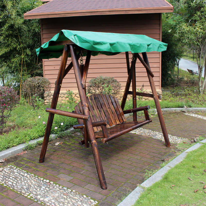 碳化实木户外吊椅阳台别墅摇椅室外庭院双人休闲花园方木带顶秋千