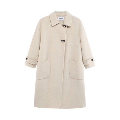 北欧时刻灰色含羊毛大衣女春季高级感长款过膝羊绒双面呢子厚外套