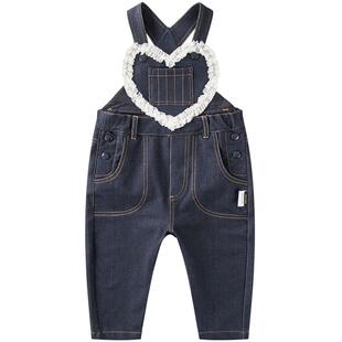 JUZI STORE童装针织牛仔甜美爱心网纱蝴蝶结背带裤女童1830714