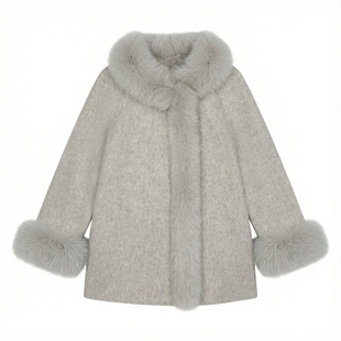 艾文文IRIS 千金裘 26冬“100羊毛1030g”纯手工狐狸毛双面呢大衣