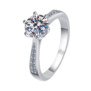 正品莫桑石钻戒女纯银情侣对戒一对六爪1克拉轻奢求结婚戒指礼物