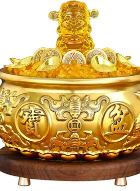 纯黄铜聚宝盆摆件招财
