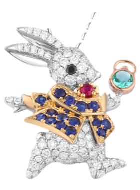 GSTV动物项链吊坠女18K金坠玛瑙钻石红蓝绿黑宝石玫瑰虾兔象蜜蜂