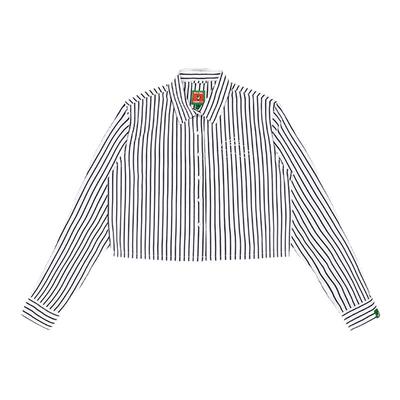 条纹小兔子锁链绣短款衬衫