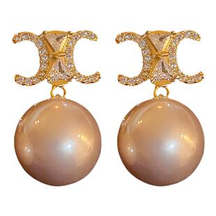 凯旋门珍珠锆石耳环银针耳坠复古气质高级感耳钉轻奢法式饰品耳饰