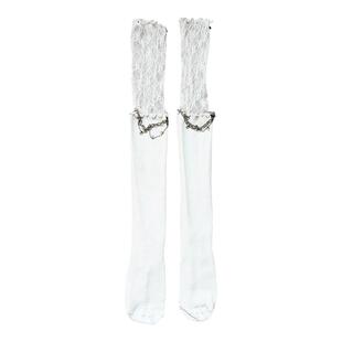 饭粒家原创设计蕾丝花边过膝袜甜美白色中筒袜子女时尚长靴袜透气