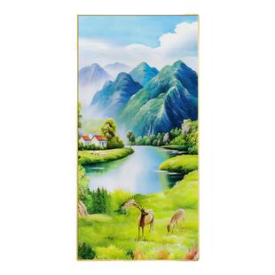 入户玄关装饰画聚宝盆山水风景手绘油画走廊过道挂画竖版新款壁画