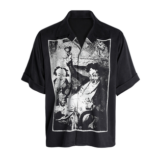 SAINT MASTER风格夏季潮流青年流行休闲印花半袖短袖衬衫