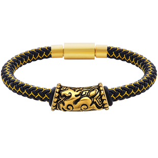 足金马踏宏图黄金手链男士生肖马黑金转运珠红绳男款马年本命年