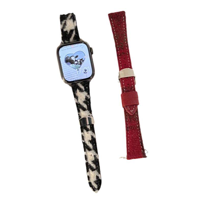 羊毛呢蝴蝶扣真皮适用于苹果表带applewatchs978代654SE静静的表