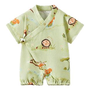 童泰婴儿短袖连体衣夏季薄款男女童休闲外出爬服儿童和服哈衣提花
