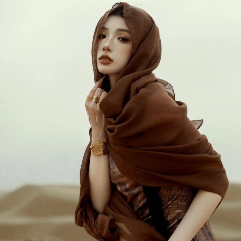 废土风沙漠埃及迪拜海边旅游拍照棉麻纱巾围巾女丝巾防晒头巾披肩