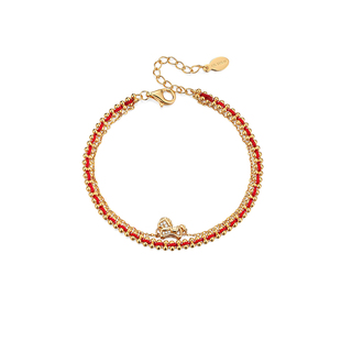 卡蒂罗萌马好运手链女925银本命年红绳双链设计款新年礼物送闺蜜