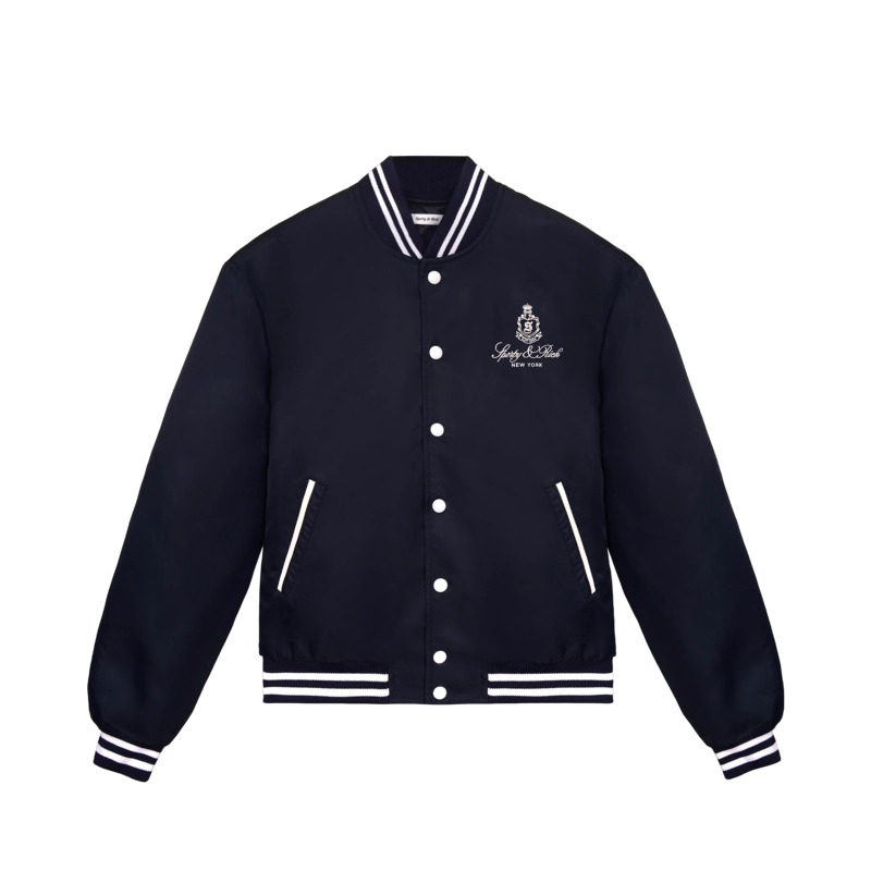 Sporty&Rich Tennis系列男女同款学院风海军蓝夹克外套棒球服棉服